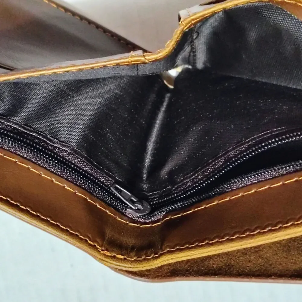Brown Bifold Leather Wallet Cowboy Etched Front Side Compartmental Snap Closure